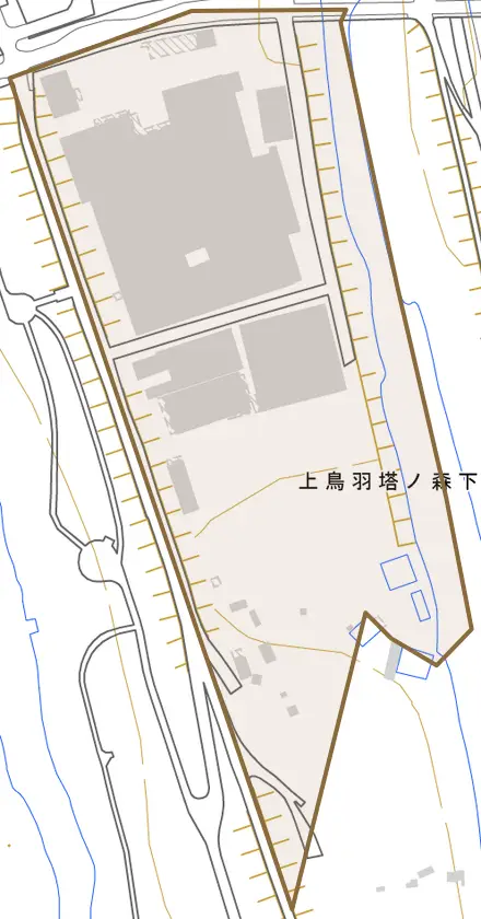上鳥羽塔ノ森下河原とその周辺の地図。町の範囲を重ねている