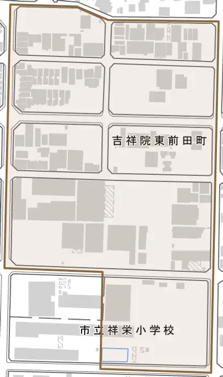 吉祥院東前田町とその周辺の地図。町の範囲を重ねている