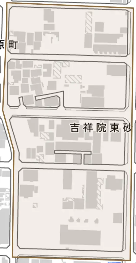 吉祥院東砂ノ町とその周辺の地図。町の範囲を重ねている