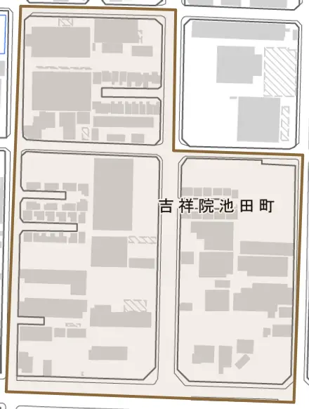吉祥院池田町とその周辺の地図。町の範囲を重ねている