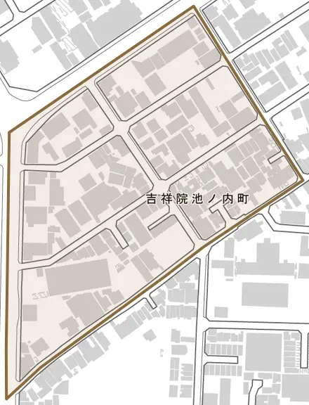 吉祥院池ノ内町とその周辺の地図。町の範囲を重ねている
