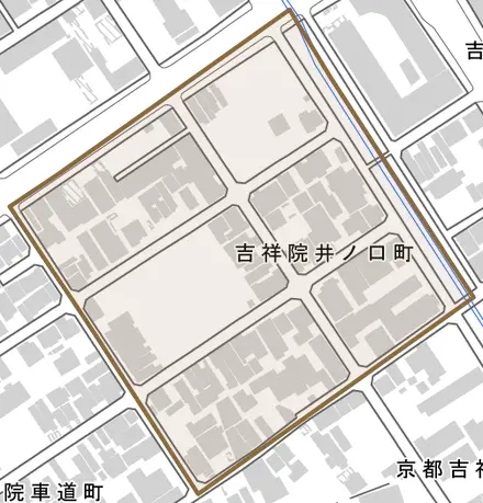 吉祥院井ノ口町とその周辺の地図。町の範囲を重ねている