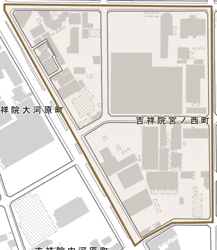 吉祥院宮ノ西町とその周辺の地図。町の範囲を重ねている