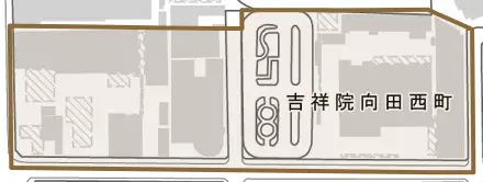 吉祥院向田西町とその周辺の地図。町の範囲を重ねている