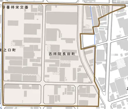 吉祥院長田町とその周辺の地図。町の範囲を重ねている