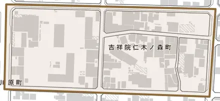 吉祥院仁木ノ森町とその周辺の地図。町の範囲を重ねている