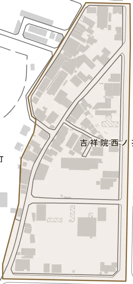 吉祥院西ノ茶屋町とその周辺の地図。町の範囲を重ねている
