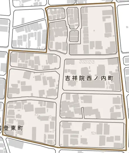 吉祥院西ノ内町とその周辺の地図。町の範囲を重ねている