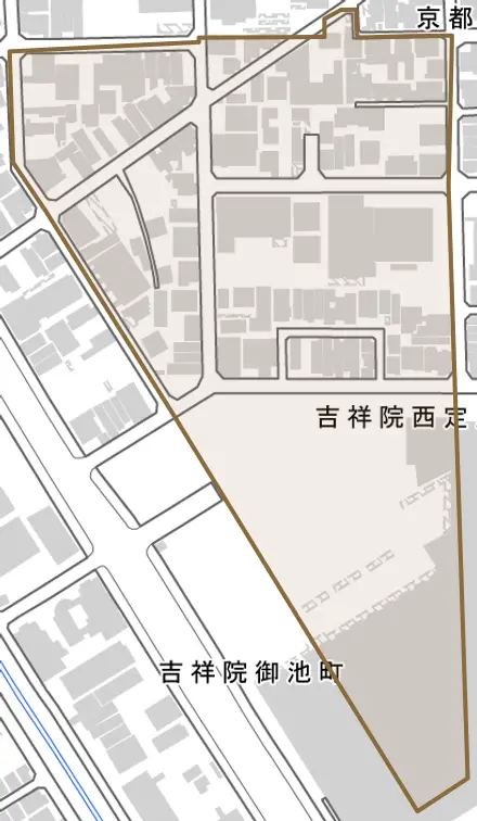 吉祥院西定成町とその周辺の地図。町の範囲を重ねている