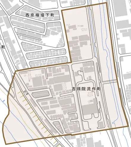 吉祥院流作町とその周辺の地図。町の範囲を重ねている