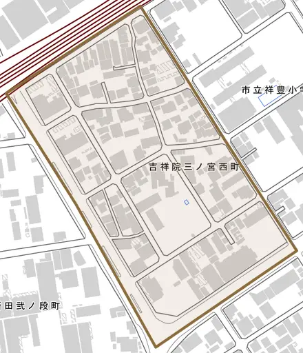 吉祥院三ノ宮西町とその周辺の地図。町の範囲を重ねている