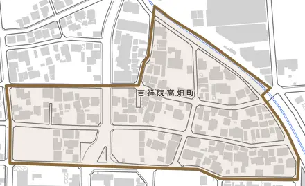 吉祥院高畑町とその周辺の地図。町の範囲を重ねている