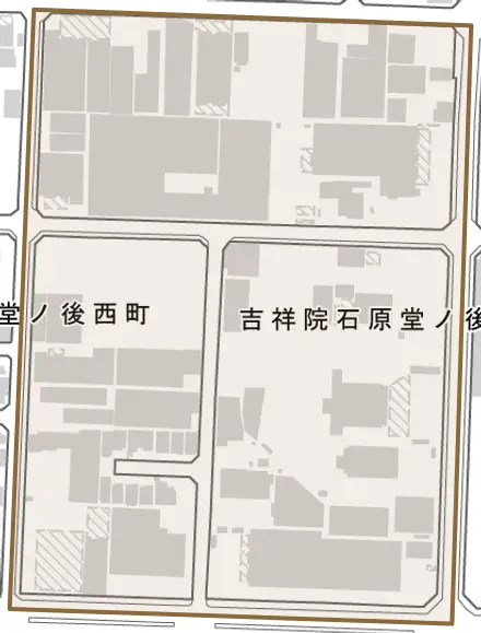 吉祥院石原堂ノ後町とその周辺の地図。町の範囲を重ねている