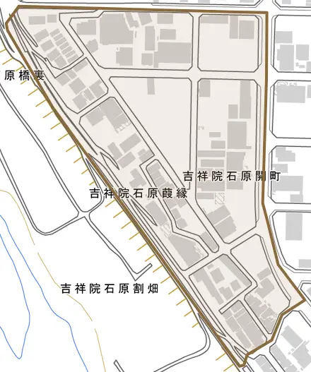 吉祥院石原開町とその周辺の地図。町の範囲を重ねている