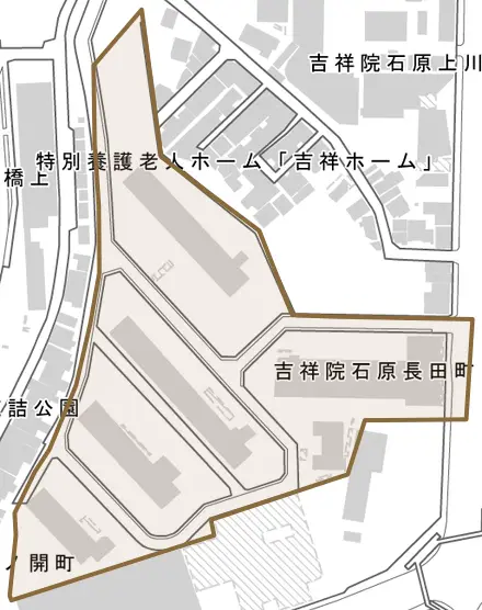 吉祥院石原長田町とその周辺の地図。町の範囲を重ねている