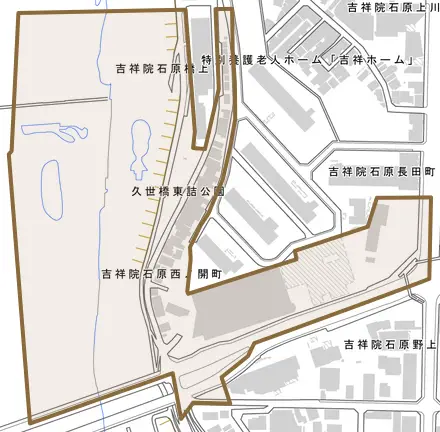 吉祥院石原西ノ開町とその周辺の地図。町の範囲を重ねている