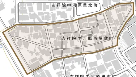 吉祥院中河原西屋敷町とその周辺の地図。町の範囲を重ねている