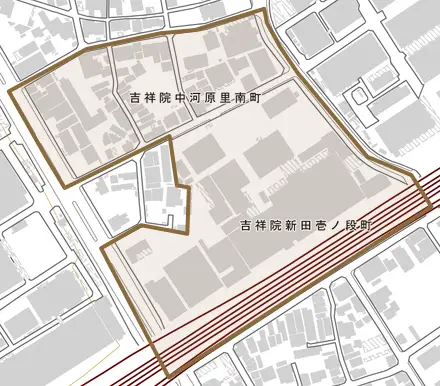 吉祥院中河原里南町とその周辺の地図。町の範囲を重ねている