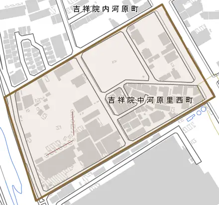 吉祥院中河原里西町とその周辺の地図。町の範囲を重ねている
