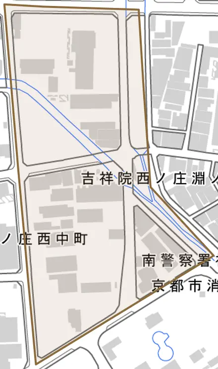 吉祥院西ノ庄淵ノ西町とその周辺の地図。町の範囲を重ねている