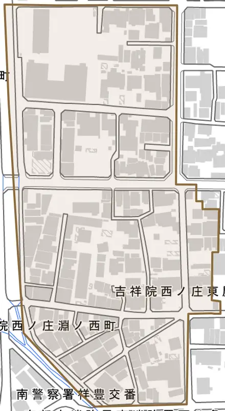 吉祥院西ノ庄東屋敷町とその周辺の地図。町の範囲を重ねている