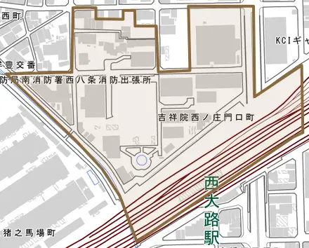 吉祥院西ノ庄門口町とその周辺の地図。町の範囲を重ねている