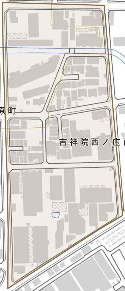 吉祥院西ノ庄西中町とその周辺の地図。町の範囲を重ねている