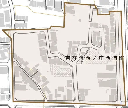 吉祥院西ノ庄西浦町とその周辺の地図。町の範囲を重ねている