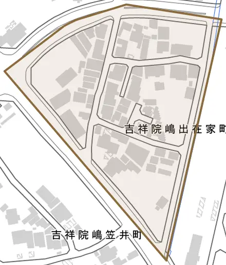 吉祥院嶋出在家町とその周辺の地図。町の範囲を重ねている