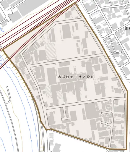吉祥院新田弐ノ段町とその周辺の地図。町の範囲を重ねている