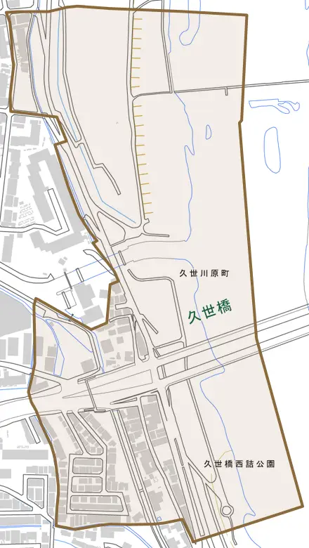 久世川原町とその周辺の地図。町の範囲を重ねている