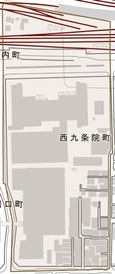 西九条院町とその周辺の地図。町の範囲を重ねている