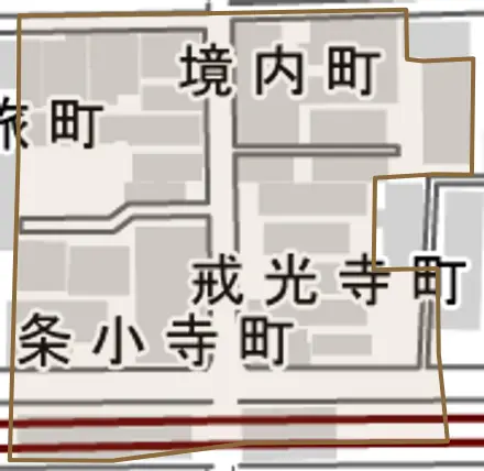 西九条戒光寺町とその周辺の地図。町の範囲を重ねている