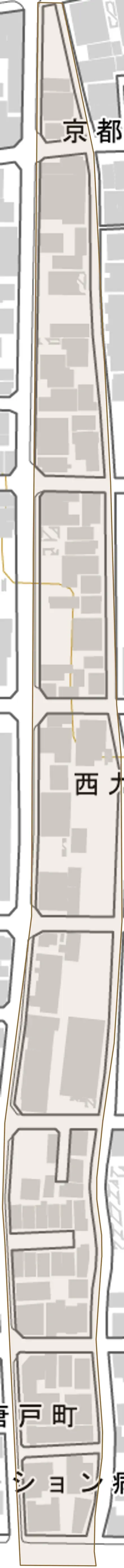 西九条唐戸町とその周辺の地図。町の範囲を重ねている
