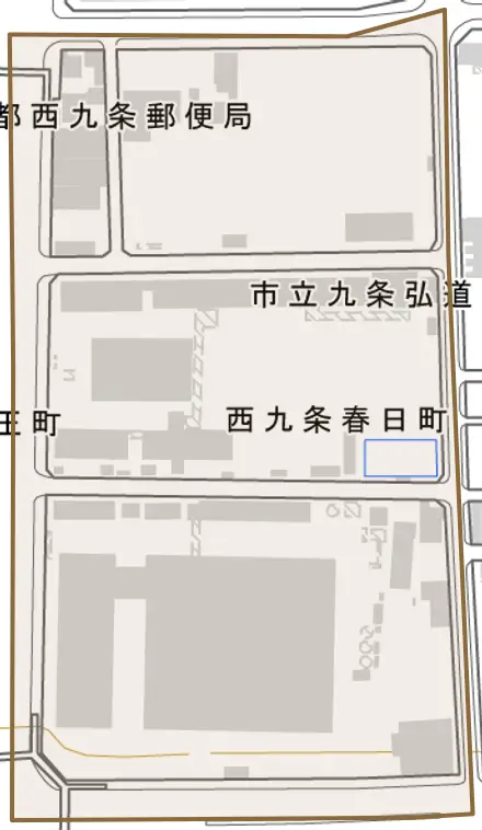 西九条春日町とその周辺の地図。町の範囲を重ねている