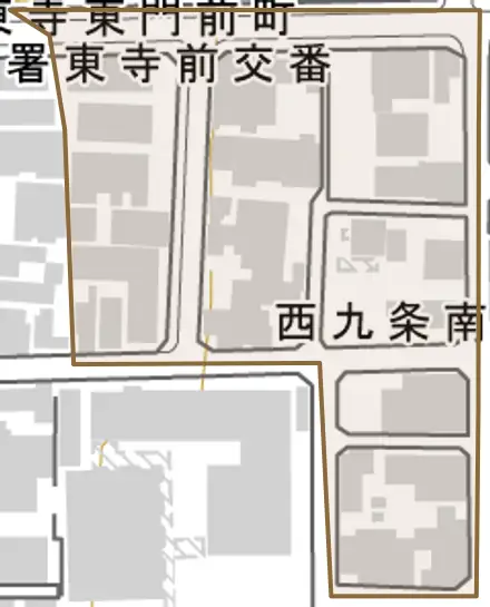 西九条南小路町とその周辺の地図。町の範囲を重ねている