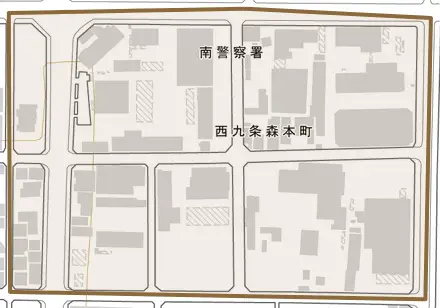 西九条森本町とその周辺の地図。町の範囲を重ねている