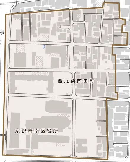 西九条南田町とその周辺の地図。町の範囲を重ねている