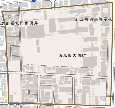 西九条大国町とその周辺の地図。町の範囲を重ねている