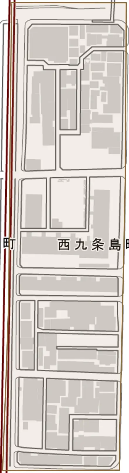 西九条島町とその周辺の地図。町の範囲を重ねている