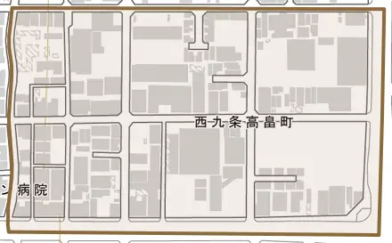 西九条高畠町とその周辺の地図。町の範囲を重ねている