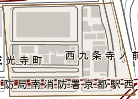 西九条寺ノ前町とその周辺の地図。町の範囲を重ねている