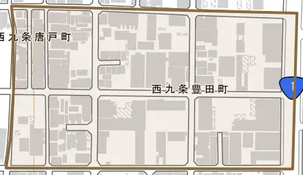 西九条豊田町とその周辺の地図。町の範囲を重ねている