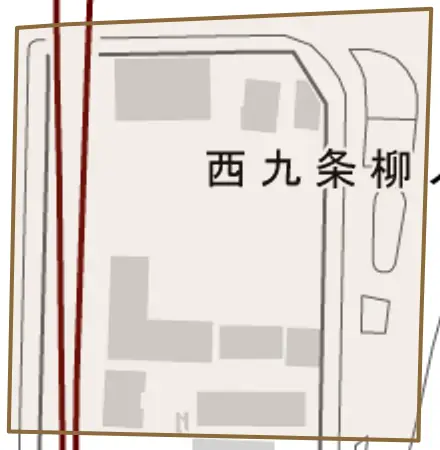 西九条柳ノ内町とその周辺の地図。町の範囲を重ねている
