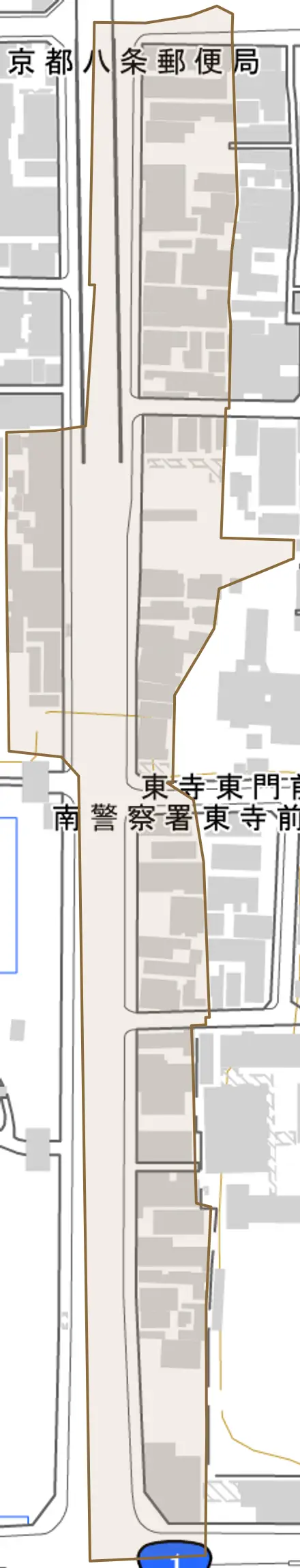 東寺東門前町とその周辺の地図。町の範囲を重ねている