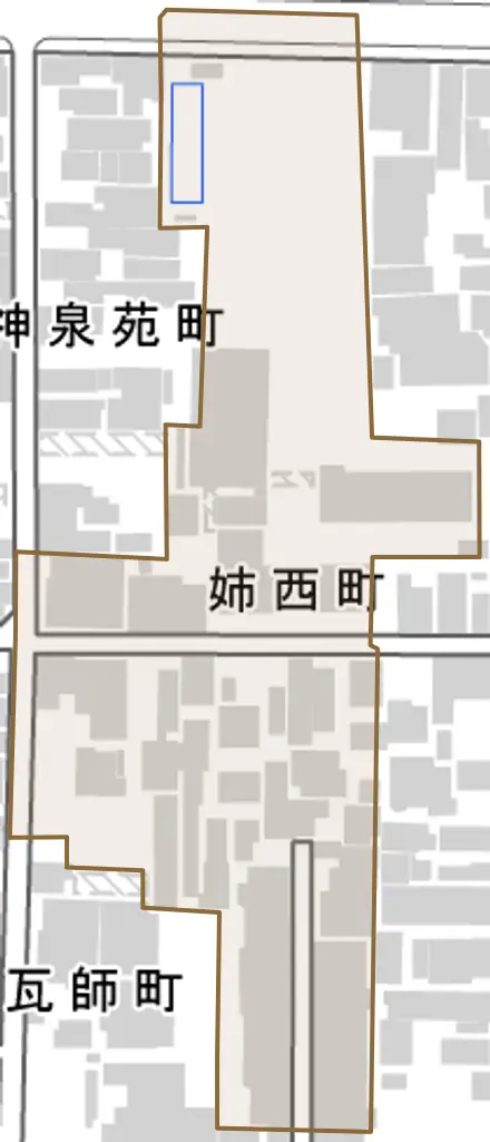 姉西町とその周辺の地図。町の範囲を重ねている