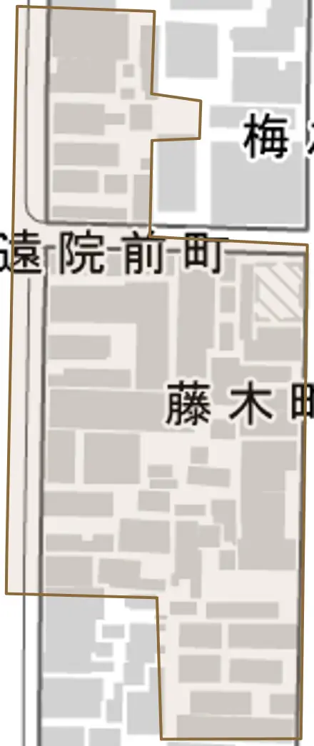 藤木町とその周辺の地図。町の範囲を重ねている