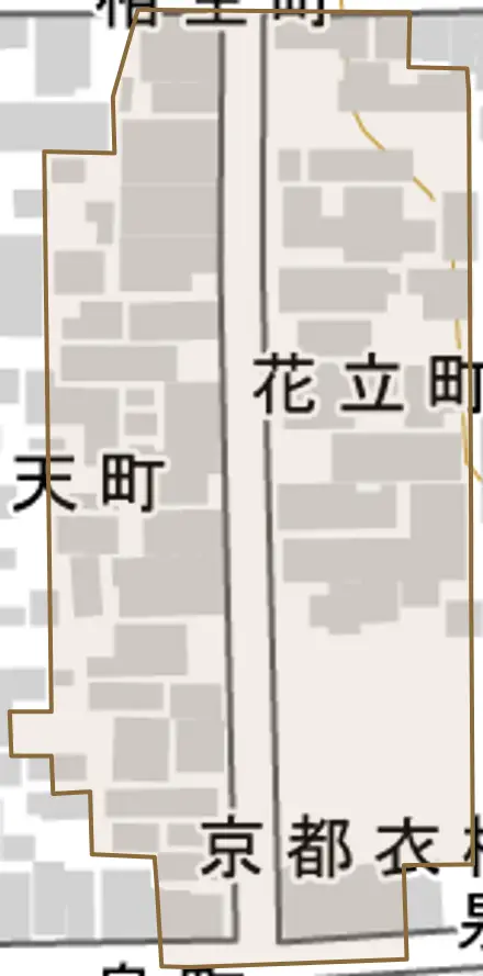 花立町とその周辺の地図。町の範囲を重ねている