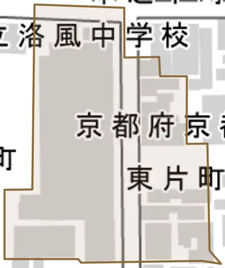 東片町とその周辺の地図。町の範囲を重ねている