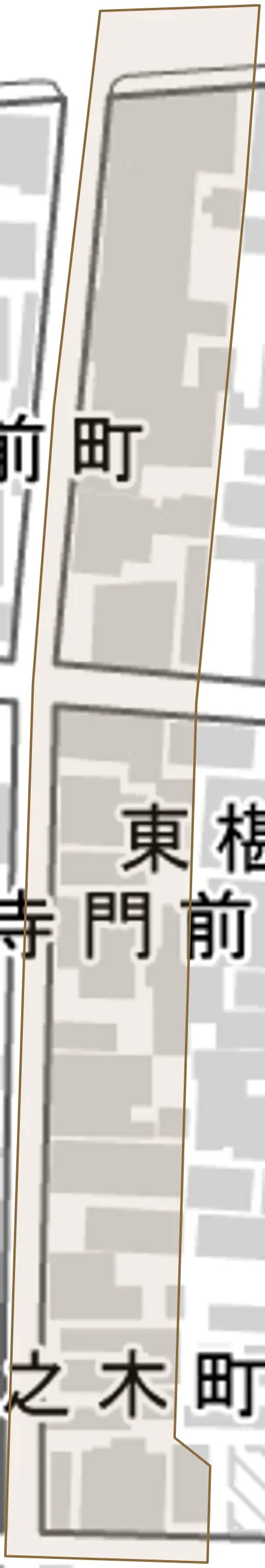東椹木町とその周辺の地図。町の範囲を重ねている